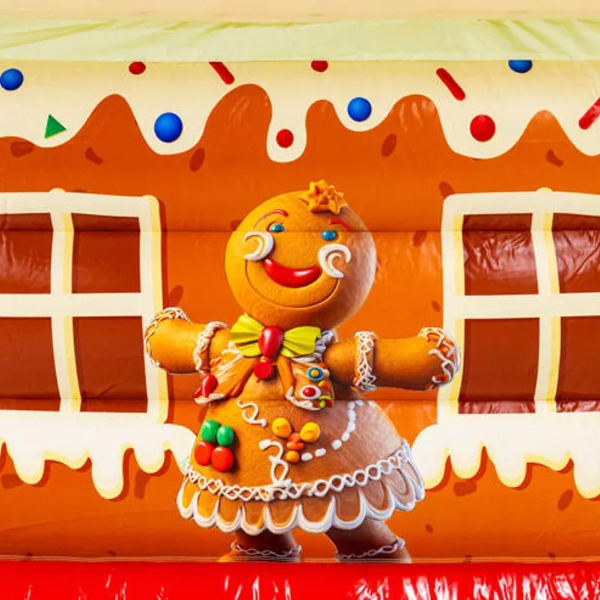 Springkussen Combo Hans & Grietje ( Gingerbread ) met Glijbaan